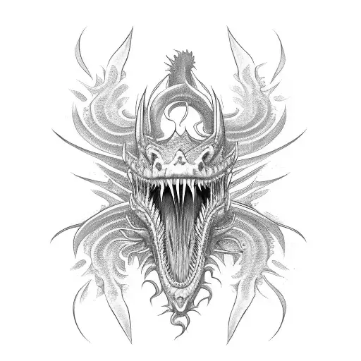 long dragon with claws eyes and jaws tattoo design idea