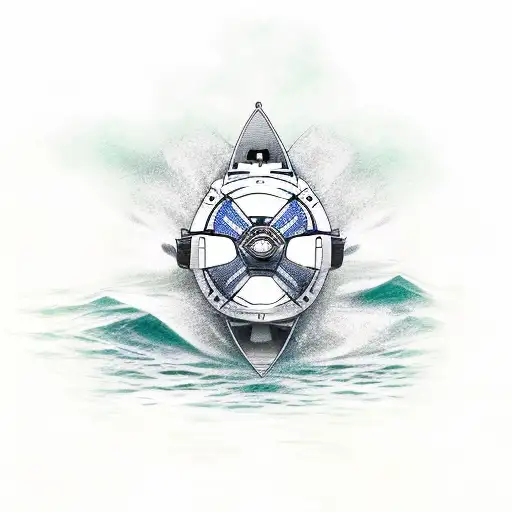a speed boat (the type of boat is a Sonic) on the water (in colour) tattoo design idea