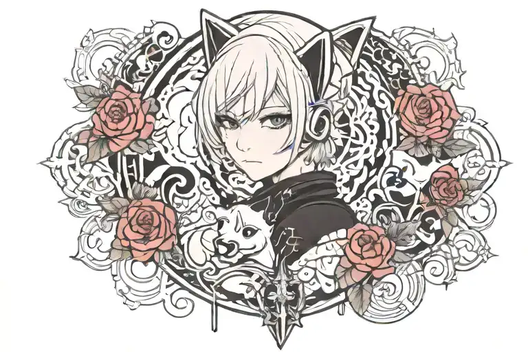 nier automata 2b. cat ears tattoo design idea