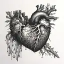 realistic heart shape broken into pieces that are trying to form back together by hands surrounding it tattoo design idea
