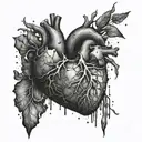 realistic heart shape broken into pieces that are trying to form back together by hands surrounding it tattoo design idea
