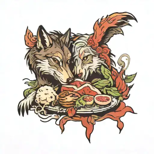 wolves eating lamb tattoo design idea