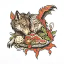 wolves eating lamb tattoo design idea