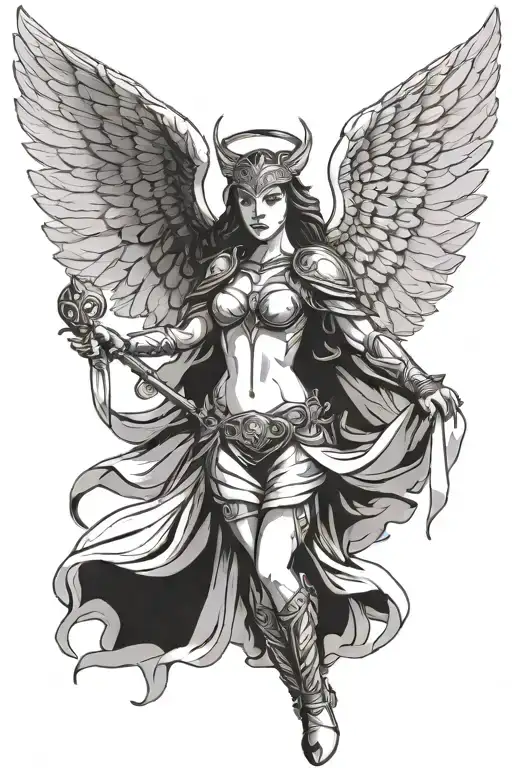 valkyrie with angel wings tattoo design idea