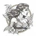 wonder woman bust surrounded tattoo design idea