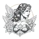 wonder woman bust surrounded tattoo design idea