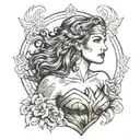 wonder woman bust surrounded tattoo design idea