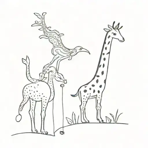 Ostrich, squirrel, and giraffe tattoo design idea