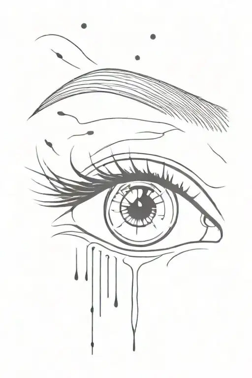 an eye who is afraid about something with tears falling tattoo design idea