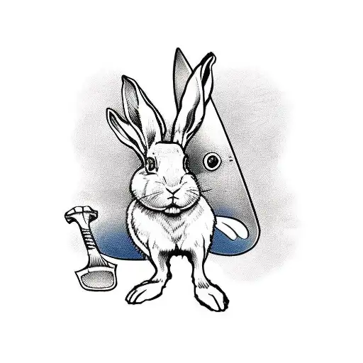 rabbit raising a Viking axe looking back tattoo design idea
