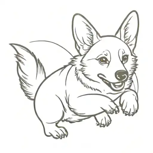 A minimalist tattoo of a corgi playing with a hand tattoo design idea