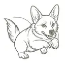 A minimalist tattoo of a corgi playing with a hand tattoo design idea