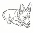 A minimalist tattoo of a corgi playing with a hand tattoo design idea