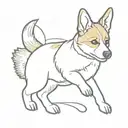 A minimalist tattoo of a corgi playing with a hand tattoo design idea