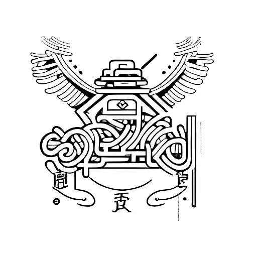 A minimalist tattoo of an Asian-inspired bar sign with a self-improvement symbol. tattoo design idea