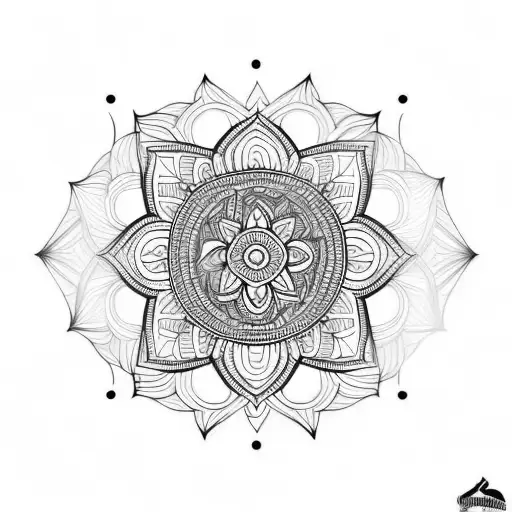 Mandala on shoulder that has a pattern coming down the triceps and connects to a mandala with a center on elbow tattoo design idea
