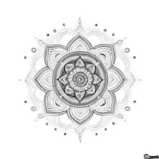 Mandala on shoulder that has a pattern coming down the triceps and connects to a mandala with a center on elbow tattoo design idea