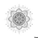 Mandala on shoulder that has a pattern coming down the triceps and connects to a mandala with a center on elbow tattoo design idea