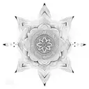 Mandala on shoulder that has a pattern coming down the triceps and connects to a mandala with a center on elbow tattoo design idea