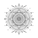 Mandala on shoulder that has a pattern coming down the triceps and connects to a mandala with a center on elbow tattoo design idea