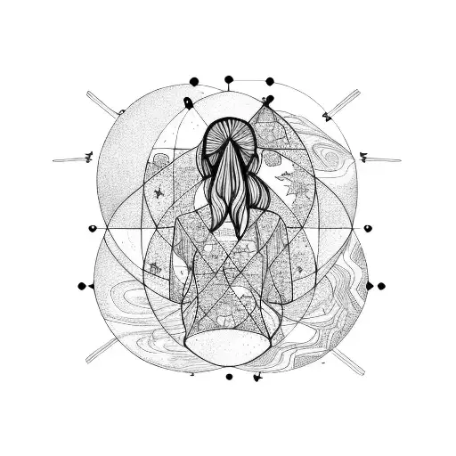 planets and stars inside the outlined figure of a woman from behind  tattoo design idea