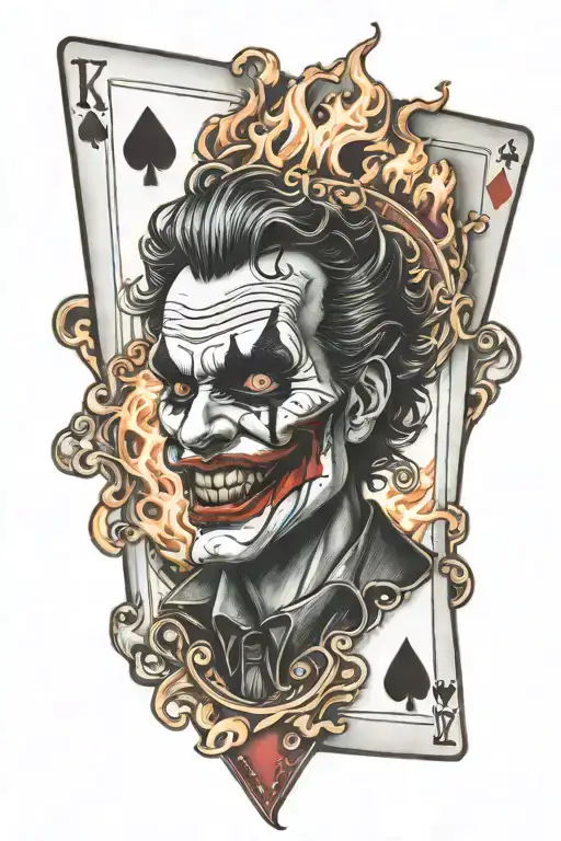 poker joker card on fire tattoo design idea
