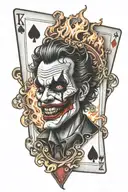 poker joker card on fire tattoo design idea