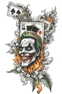 poker joker card on fire tattoo design idea