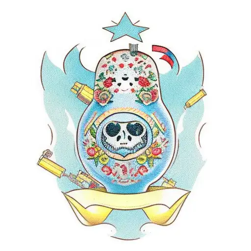 russian doll opened, with the outter par happy and the inner part sad tattoo design idea