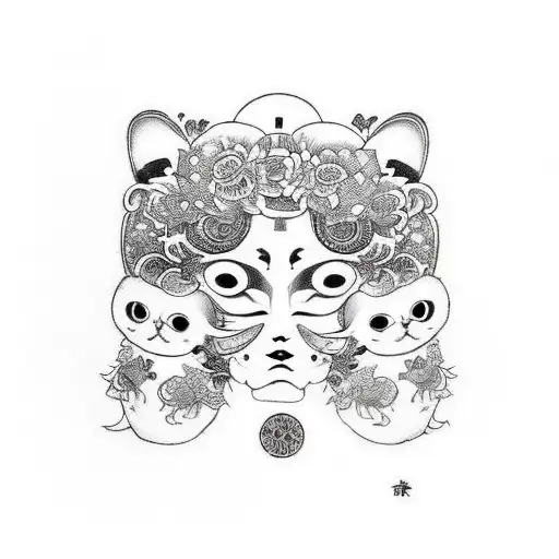 russian doll opened, with the outer par happy and the inner part sad tattoo design idea