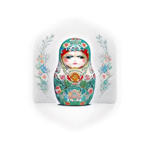 russian doll opened, with the outer par happy and the inner part sad tattoo design idea