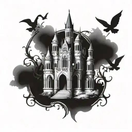 gothic castle tattoo design idea