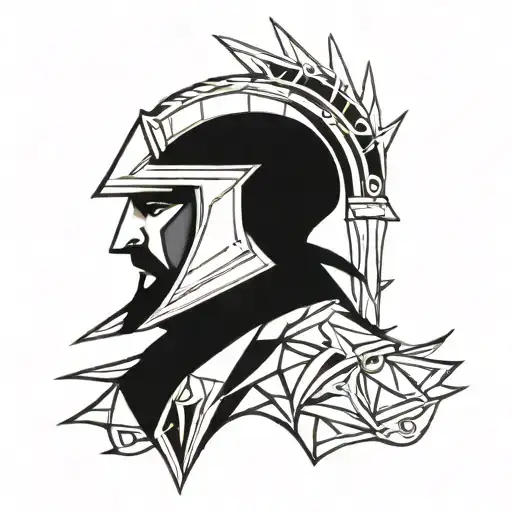 medieval knight head profile tattoo design idea