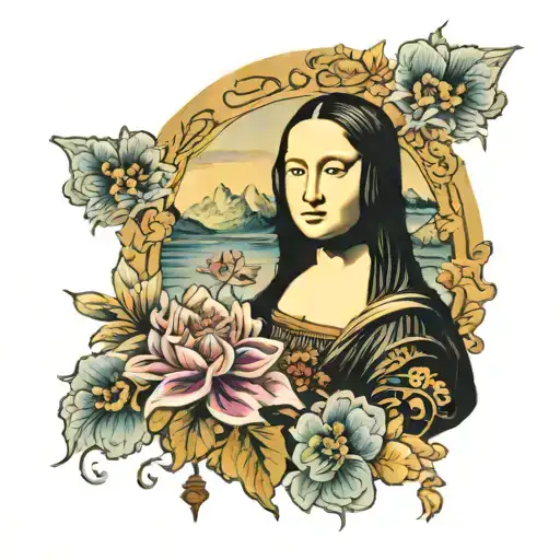 mona lisa painting tattoo design idea