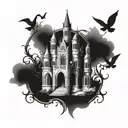 gothic castle tattoo design idea