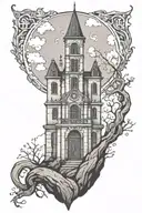  gothic tower on cliff tattoo design idea