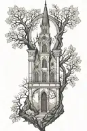  gothic tower on cliff tattoo design idea