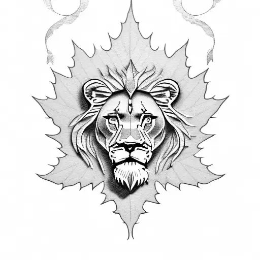 lions head emerging from maple leaf tattoo design idea