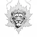 lions head emerging from maple leaf tattoo design idea