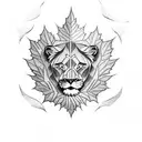 lions head emerging from maple leaf tattoo design idea