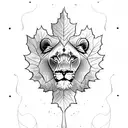 lions head emerging from maple leaf tattoo design idea