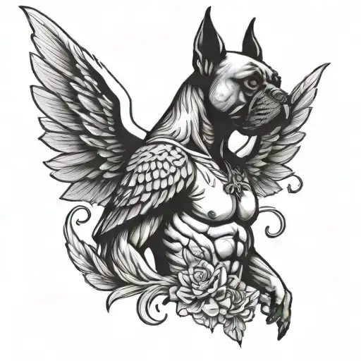 wing and boxer tattoo design idea