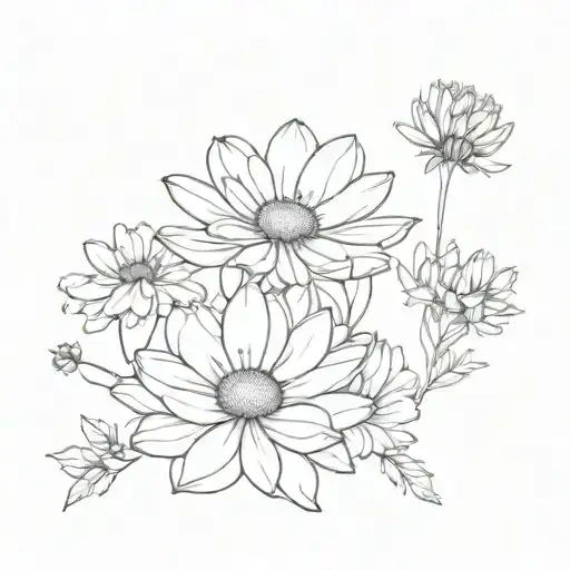Chrysanthemum and cosmos flowers tattoo design idea