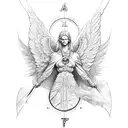 angel warrior, four dove, map, compass tattoo design idea