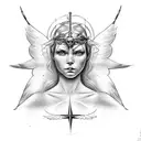 angel warrior, four dove, map, compass tattoo design idea