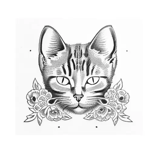 A beer bottle with a cat and butterfly design on the label, surrounded by a floral pattern tattoo design idea