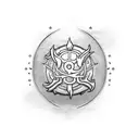 Guild Logo. Fireball. Slimemonster. Initials "PP". Two Sword tattoo design idea