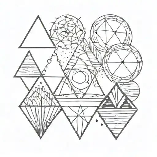 A minimalist tattoo symbolizing family, cousins, friendship . geometric shapes, like interlocking triangles or circles tattoo design idea