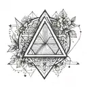 A small tattoo symbolizing family, cousins, friendship . geometric shapes, like interlocking triangles or circles tattoo design idea