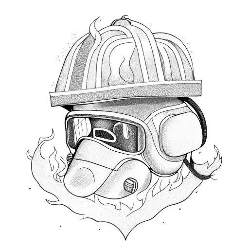 Firefighter helmet engulfed in flames tattoo design idea